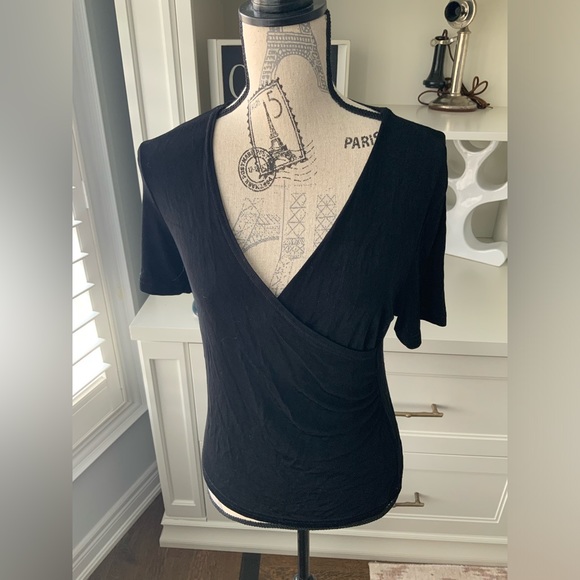 Vintage 90’S WESTERN COLLECTION Black Crossover V-Neck Short Sleeve shirt SZ M - Picture 12 of 14